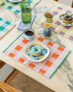 Set de table orange rose vert