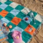 Serviette de Plage Damier Vert Orange Ciel